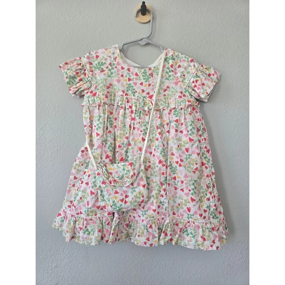Rachel Zoe Toddler Girl Floral Heart Dress Purse Set 3T Cotton Spring Summer